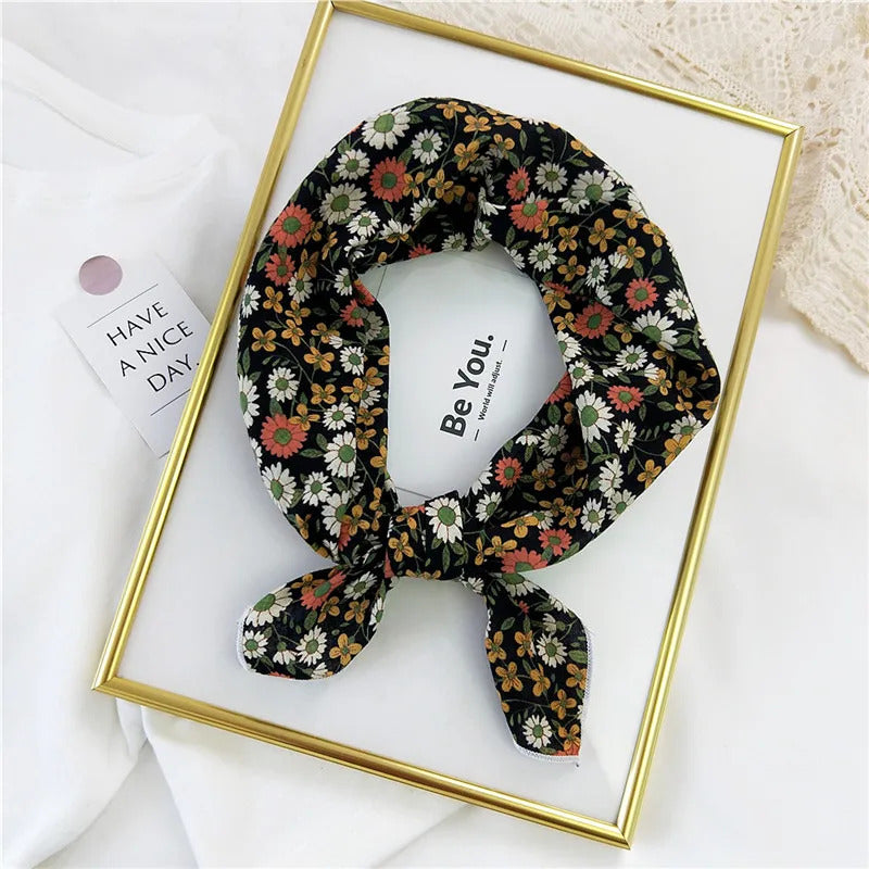 Cotton Linen 55cm Square Scarf Women Kerchief Flower Print Geometric Neckerchief Scarves  Headwrap Bandanas Hairband Headbands