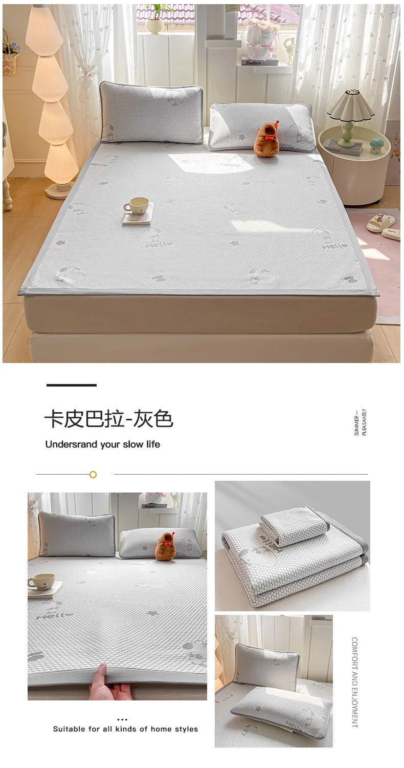 Capibara Summer Bed Mat Queen Soft Breathable Ice Bean Cooling Mat Coolness Summer Mat Cool Down Mattress Protector Pad Bedsheet
