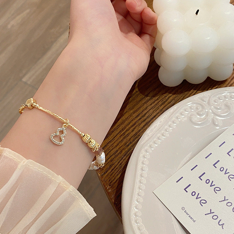 New Style Super Fairy Sweet Strawberry Crystal Bracelet Fresh Ins Gourd Pendant Bracelet String Grey Moonlight Bracelet