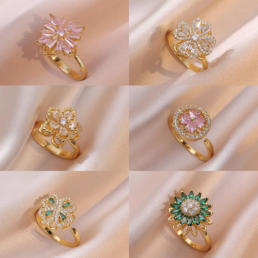 Ring for Women Micro Paved Rotating Zircon Temperament Cold Style Fashion Full Diamond Round Geometric Versatile Fashion Ring Jewelry