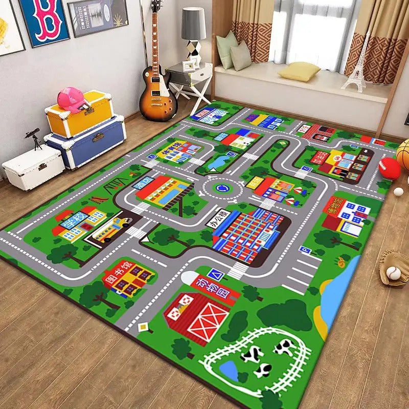 Thickened Flannel Carpet Living Room Children's Bedroom Decoration Floor Rug Cartoon Road Play Mat Soft Tatami Carpets Non-slip