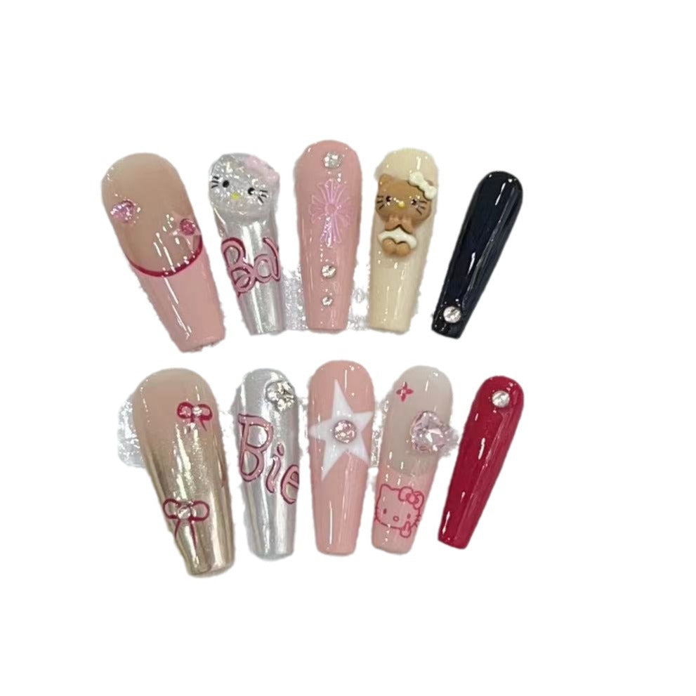 Wear Nail Handmade High Sense Finished Nail Beauty Fake Nail Patch Sweet Cool Hot Girl Cat Manicure Detachable Use