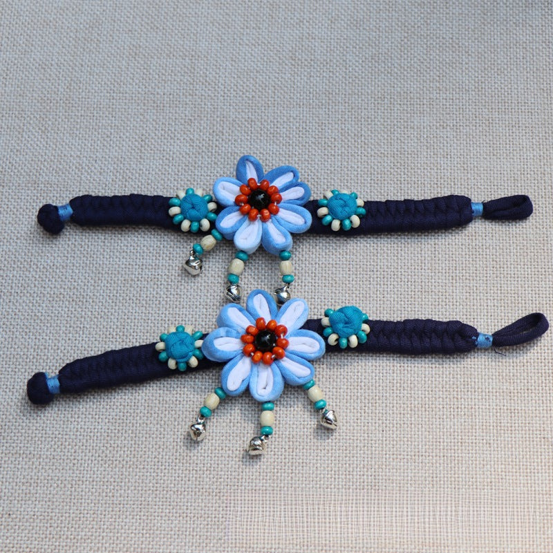 Blue Tie Dye Cloth Bracelet Dali Lijiang Hot Sale Hand-stitched Flower Fabric Bracelet Bracelet