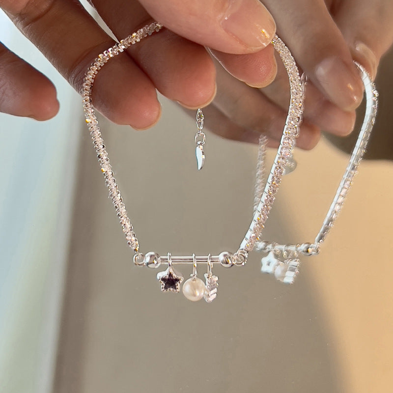 S925 Sterling Silver Star Pearl Bracelet for Women, Niche Sweet Fresh Light Luxury Versatile High-end Feel Jewelry