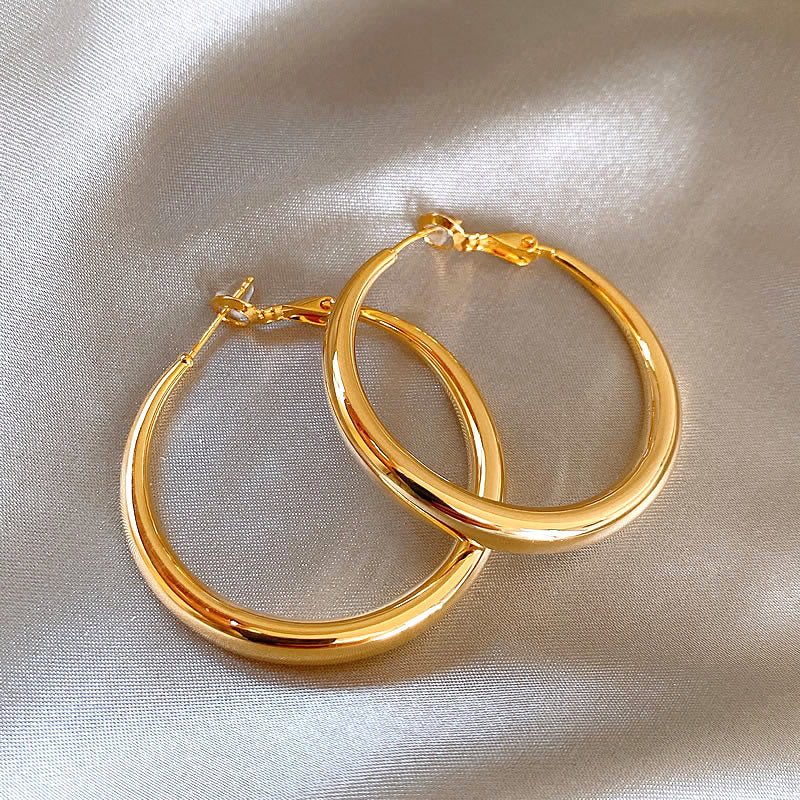 Simple Heart Circle Earrings Fashion Versatile Geometric Ear Clips Ear Studs Light Luxury High-end Feel Earrings for Women