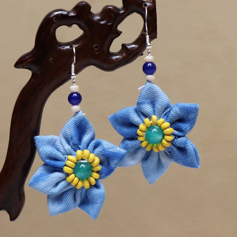 Ethnic style blue tie-dye earrings hand-woven tie-dye earrings travel companion gift