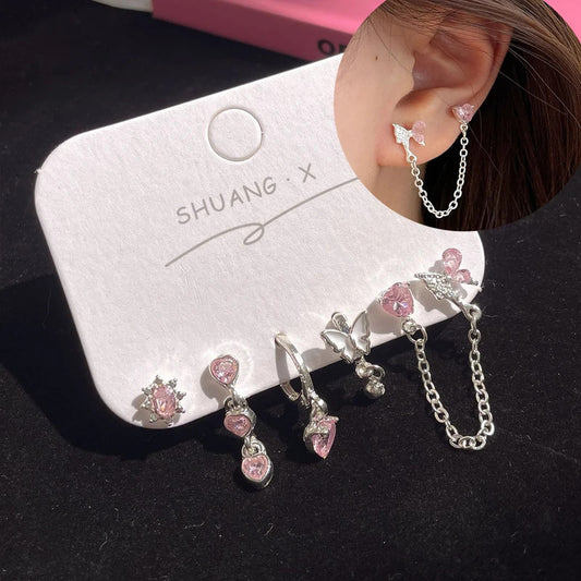 6Pcs Fashion Sweet Heart Stud Earrings For Women Girls Personality Fashion Temperament Earrings Jewelry Accessories Gifts-B2