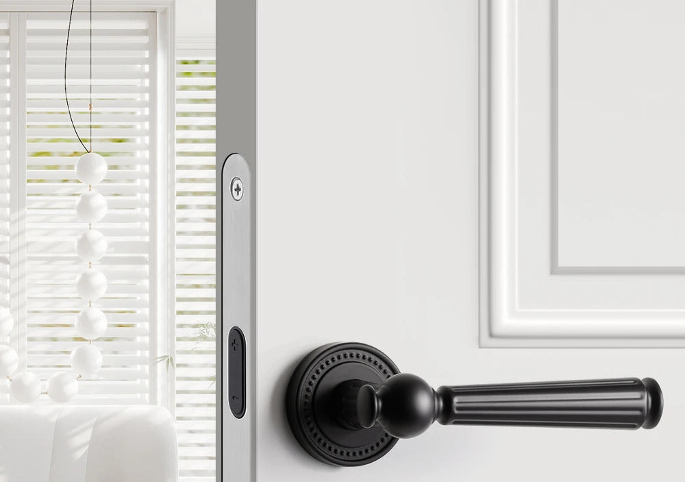 Black French interior bedroom handle lock, household wooden door lock, bathroom and room split lock