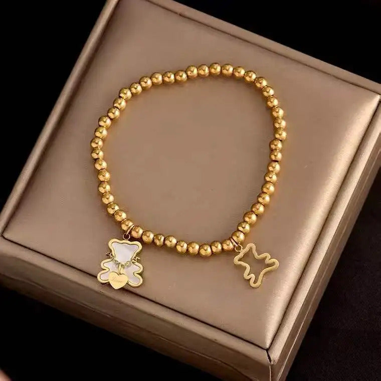XIYANIKE Cute Style Women Bracelet Stainless Steel Bear Shape Beads Bracelets for Women Holiday Party Girls Jewelry