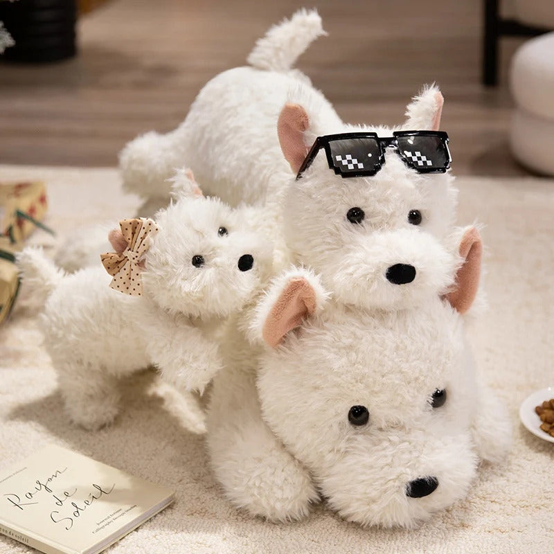Kawaii Fluffy Hair West Highland Dog White Terrier Plushie Soft Puppy Plush Toy Stuffed Lifelike Animal Appease Doll Pillow