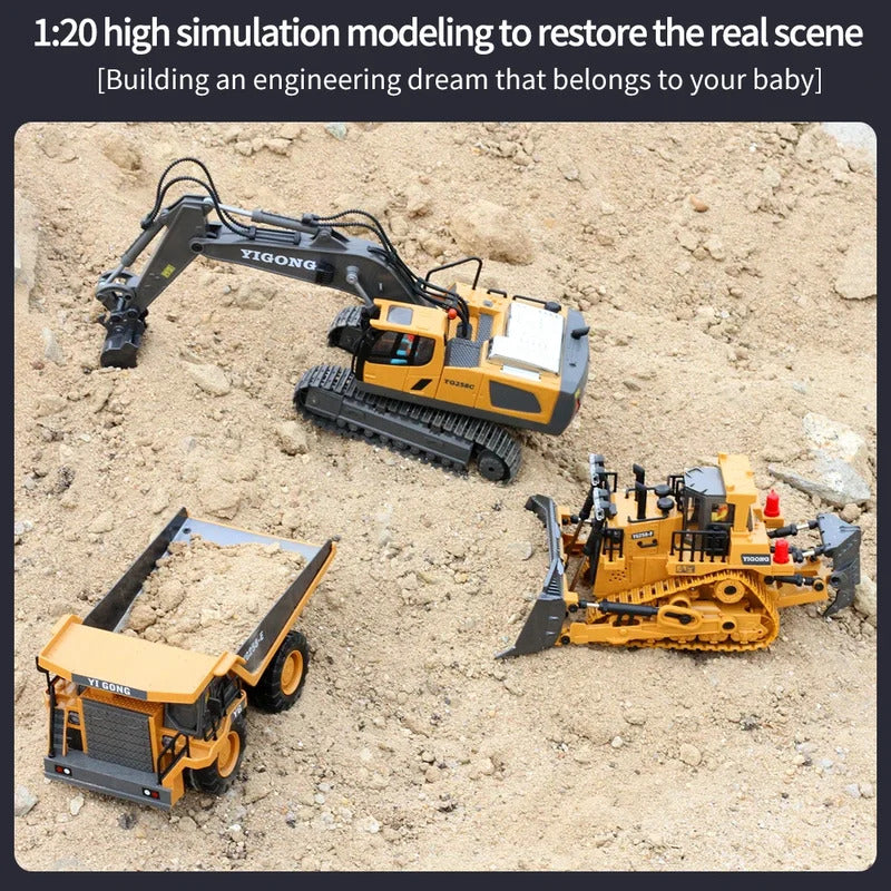 2.4G Remote Control Excavator Dump Truck RC Model Car Toy Professional Alloy Plastic Simulation Construction Vehicle for Kids