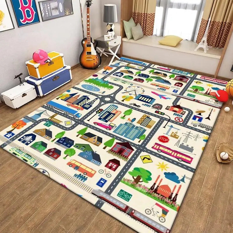 Thickened Flannel Carpet Living Room Children's Bedroom Decoration Floor Rug Cartoon Road Play Mat Soft Tatami Carpets Non-slip