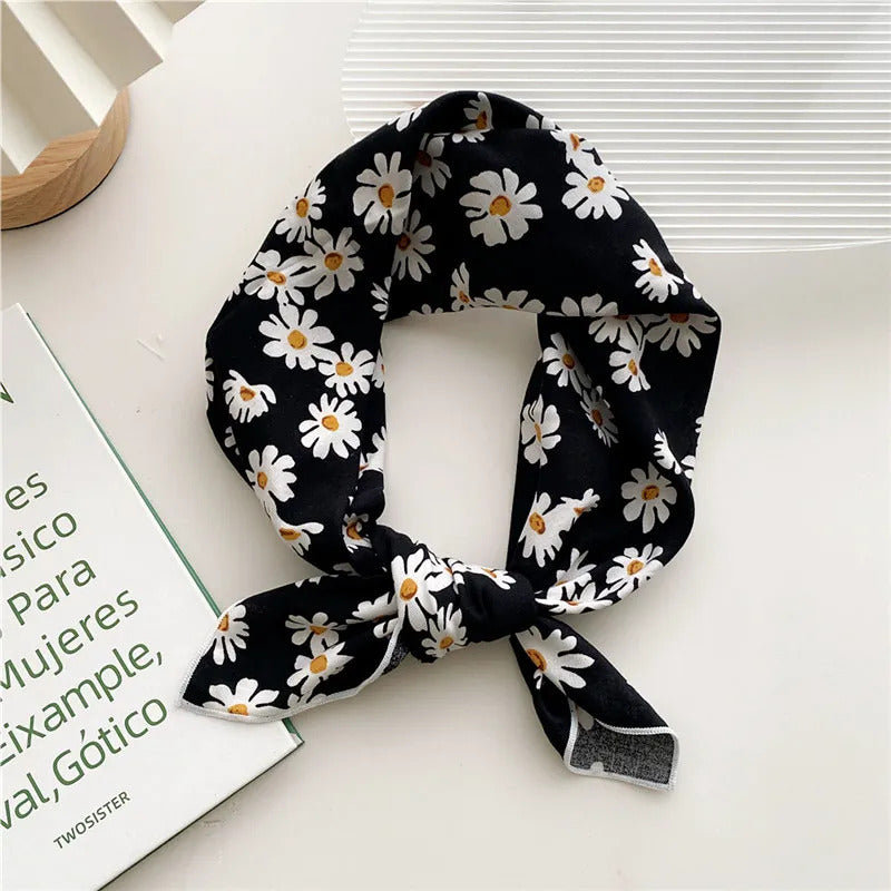 Cotton Linen 55cm Square Scarf Women Kerchief Flower Print Geometric Neckerchief Scarves  Headwrap Bandanas Hairband Headbands