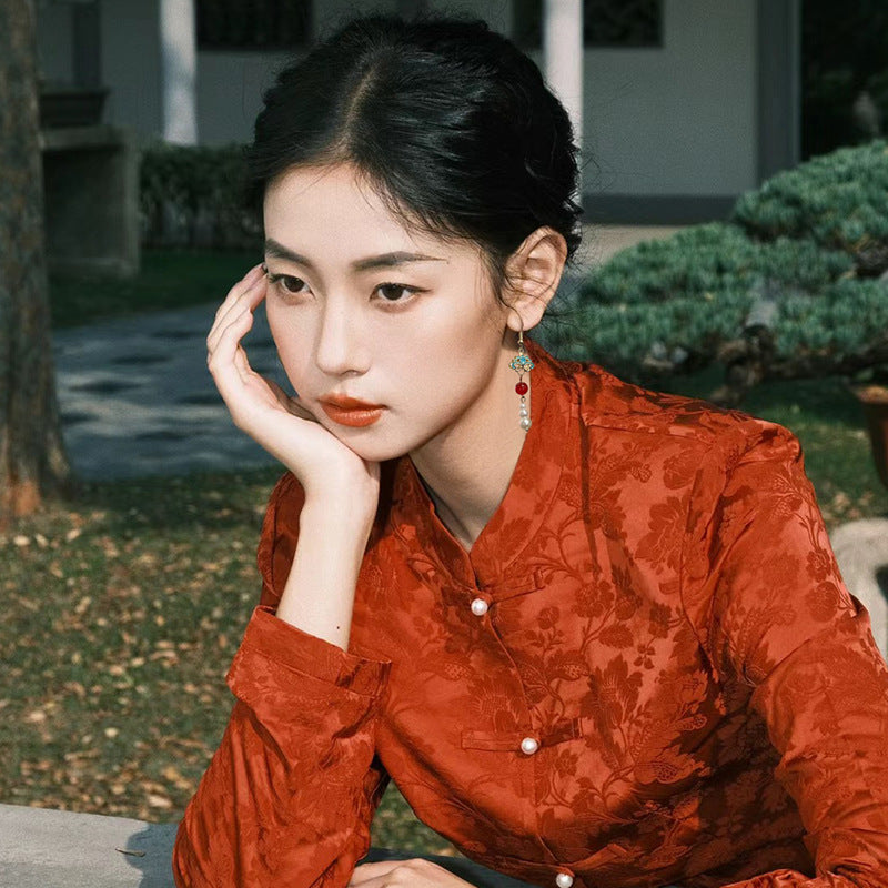 New Chinese Style Pearl Long Earrings Ancient Style Ear Clips Non-Pierced Women Retro Blue Butterfly Earrings Cheongsam Hanfu Ear Accessories