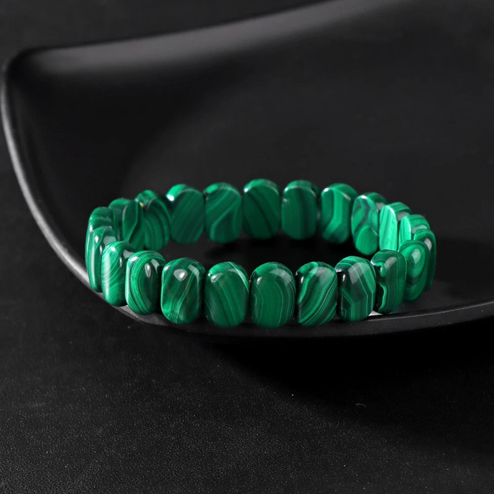 Genuine Natural Green Malachite Chrysocolla Bracelet for Women Men Healing Stone Stretch Rectangle Beads Bangles Jewelry Gift