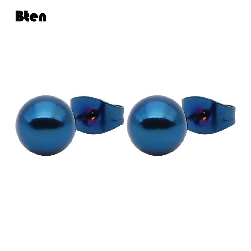 Bten 1 Pair Stainless Steel Ear Post 2-8mm Stud Earrings For Men Women Jewelry Gold Black Rose Silver Color Ball Earrings
