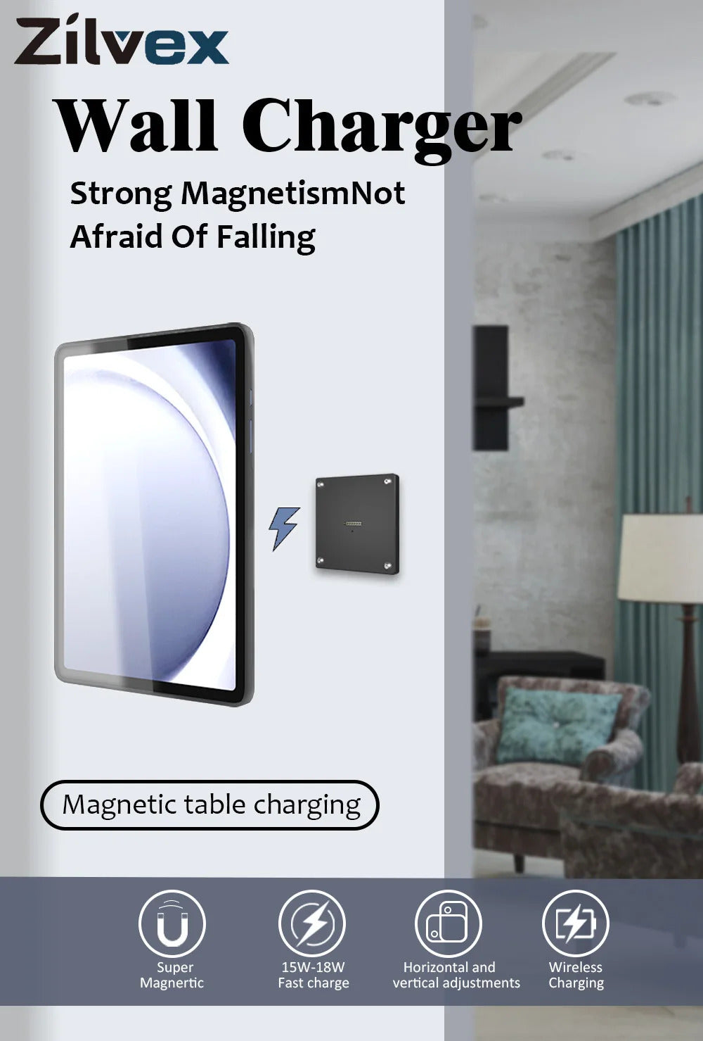 Supplied Magnetic Wall Mounted Charging Stan for Samsung Galaxy Tab A9 8.7 inch intelligent switch 18W Power in Wall emonita