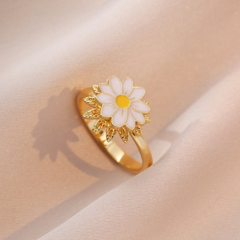 Rotating Ring for Women with Micro Paved Zircon, Elegant and Minimalist Style, Versatile Full Diamond Round Clover Ring Jewelry