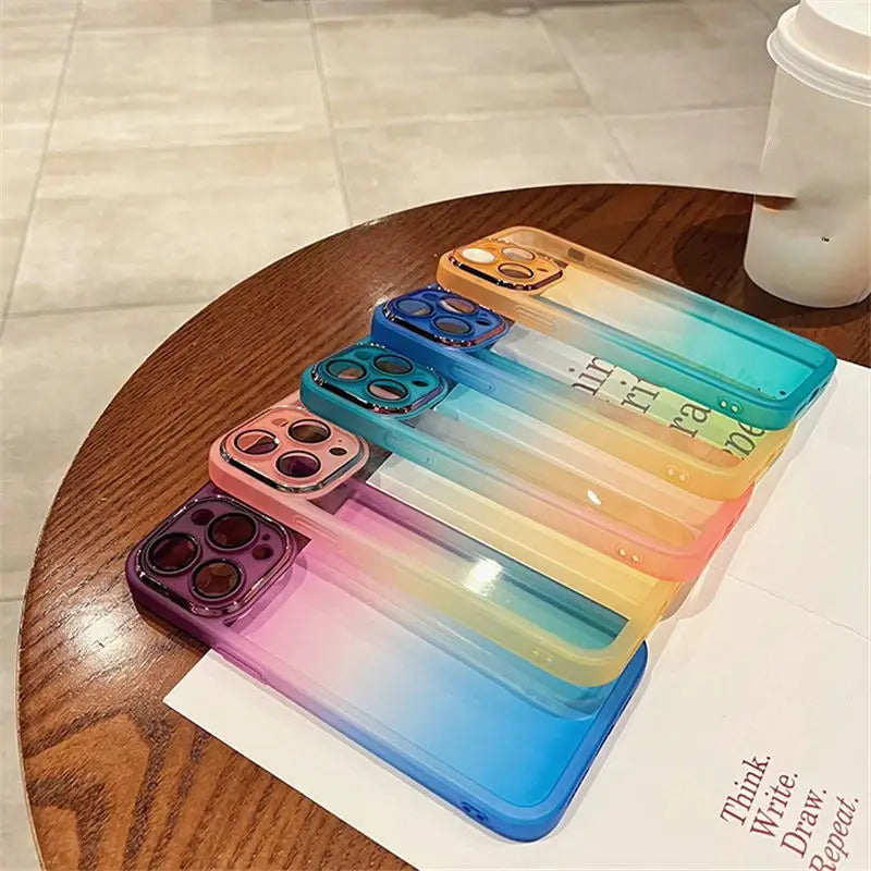 Luxury Gradient Rainbow Clear Phone Case For iPhone 16 Pro Max 15 14 13 12 11 X XR XS Plus Shockproof Camera protection Cover