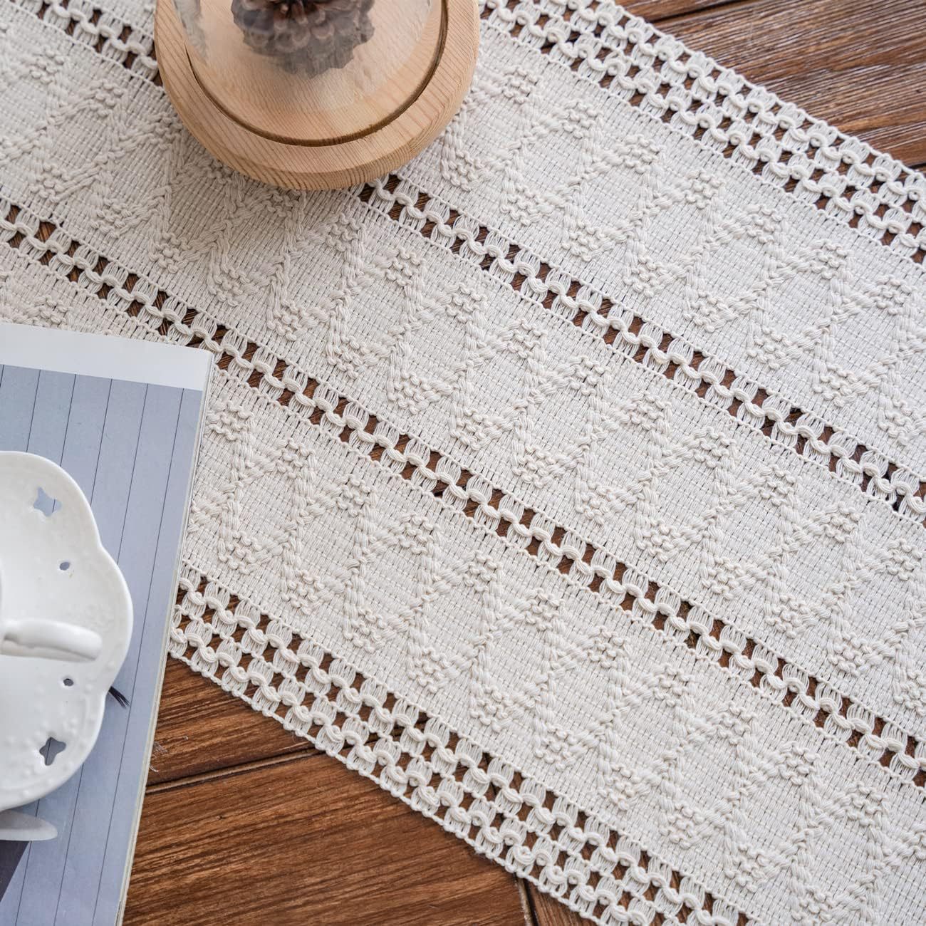 Hollow New Table Runner White Woven Tassel Table Runner Home Dining Table Decoration Table Runner Coffee Table Shoe Cabinet Background Cloth