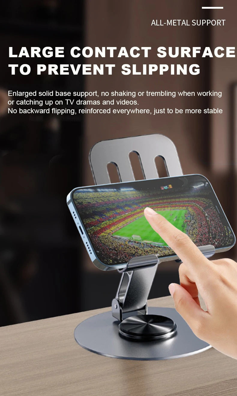 Adjustable Cell Phone Stand, Aluminum Desktop Cellphone Stand with Anti-Slip Base and Convenient Charging Port