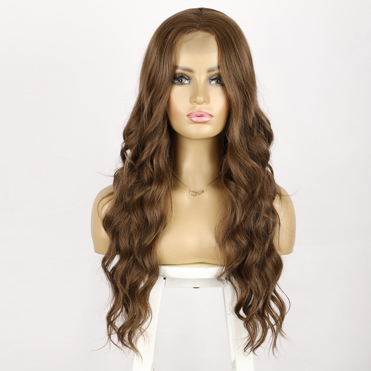 Xuchang European and American Style Wig for Women, Front Lace Wig, Middle Part, Small Lace, Highlighted Long Curly Hair, Synthetic Fiber Wig, Export Wigs