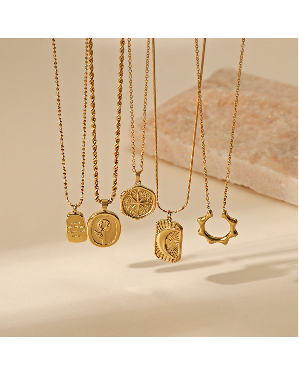 French Retro Braided Star Moon Stainless Steel Necklace Personality Fashion Women's Metal Pendant Titanium Steel Necklace