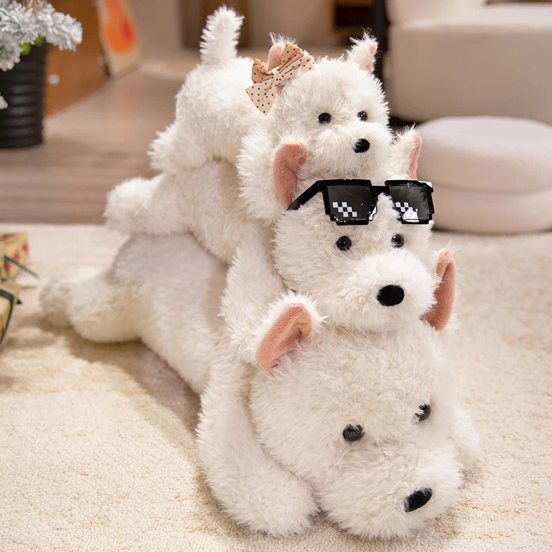 Kawaii Fluffy Hair West Highland Dog White Terrier Plushie Soft Puppy Plush Toy Stuffed Lifelike Animal Appease Doll Pillow