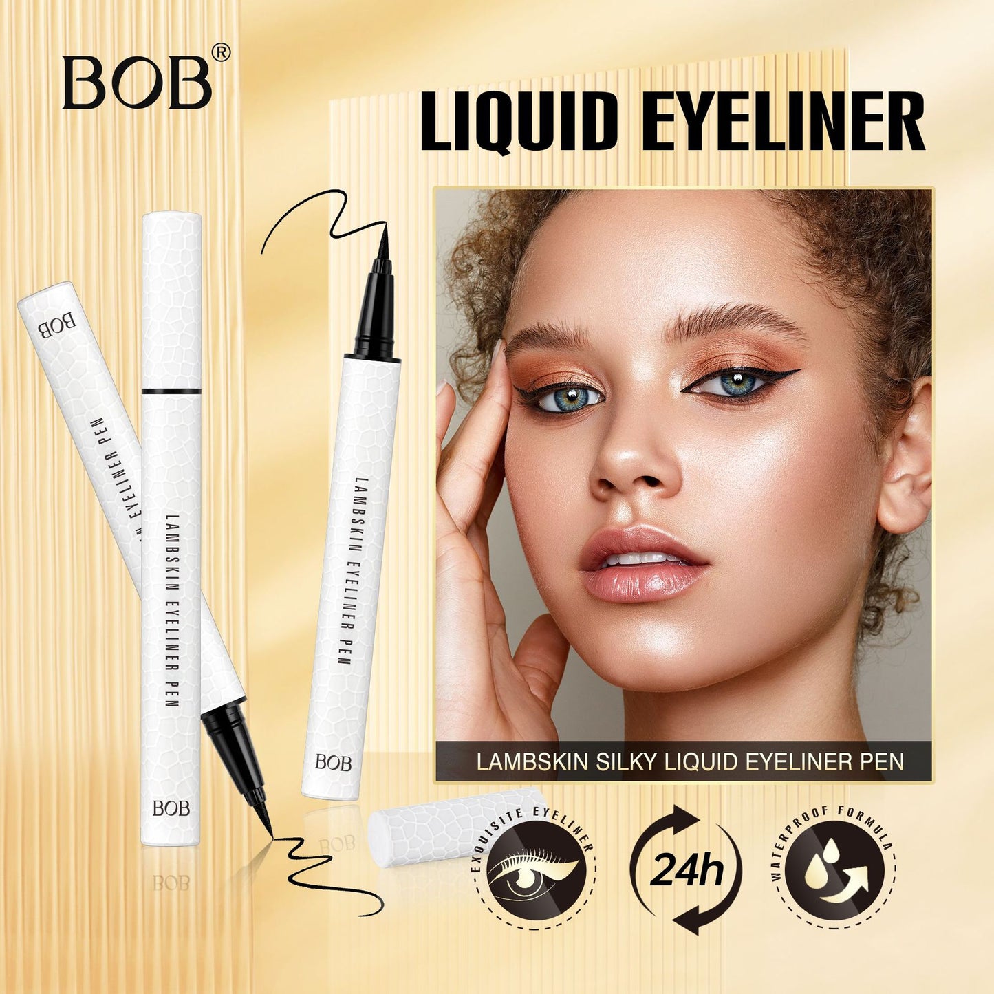 Cross-Border Exclusive BOB Lambskin Silky Eyeliner Pen Waterproof Smudge-Proof Long-Lasting Ultra-Fine Quick-Dry Eyeliner Makeup