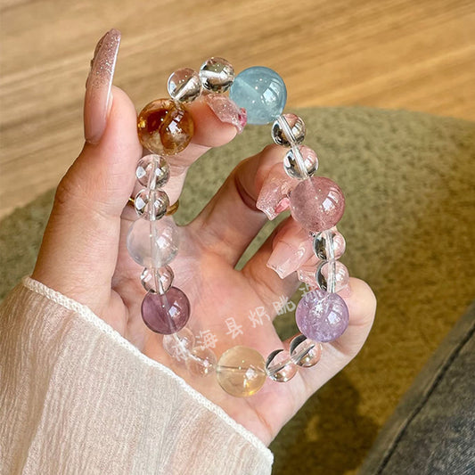 Natural Multi-Gem Energy Crystal White Crystal Yellow Rutilated Quartz Aquamarine Wealth-Attracting Bracelet Original Design Bracelet