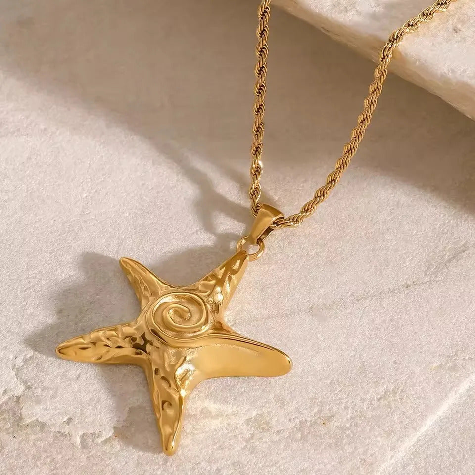 NEW Starfish Stainless Steel Pendant Necklace 18K Gold Plated Waterproof Fashion Jewelry For Women Men