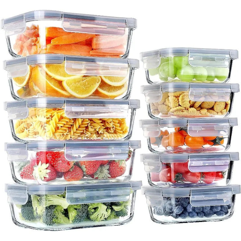 10 Packs Glass Food Storage Containers with Lids, Glass Meal Prep Containers, Airtight Glass Lunch Containers, Freezer, Oven