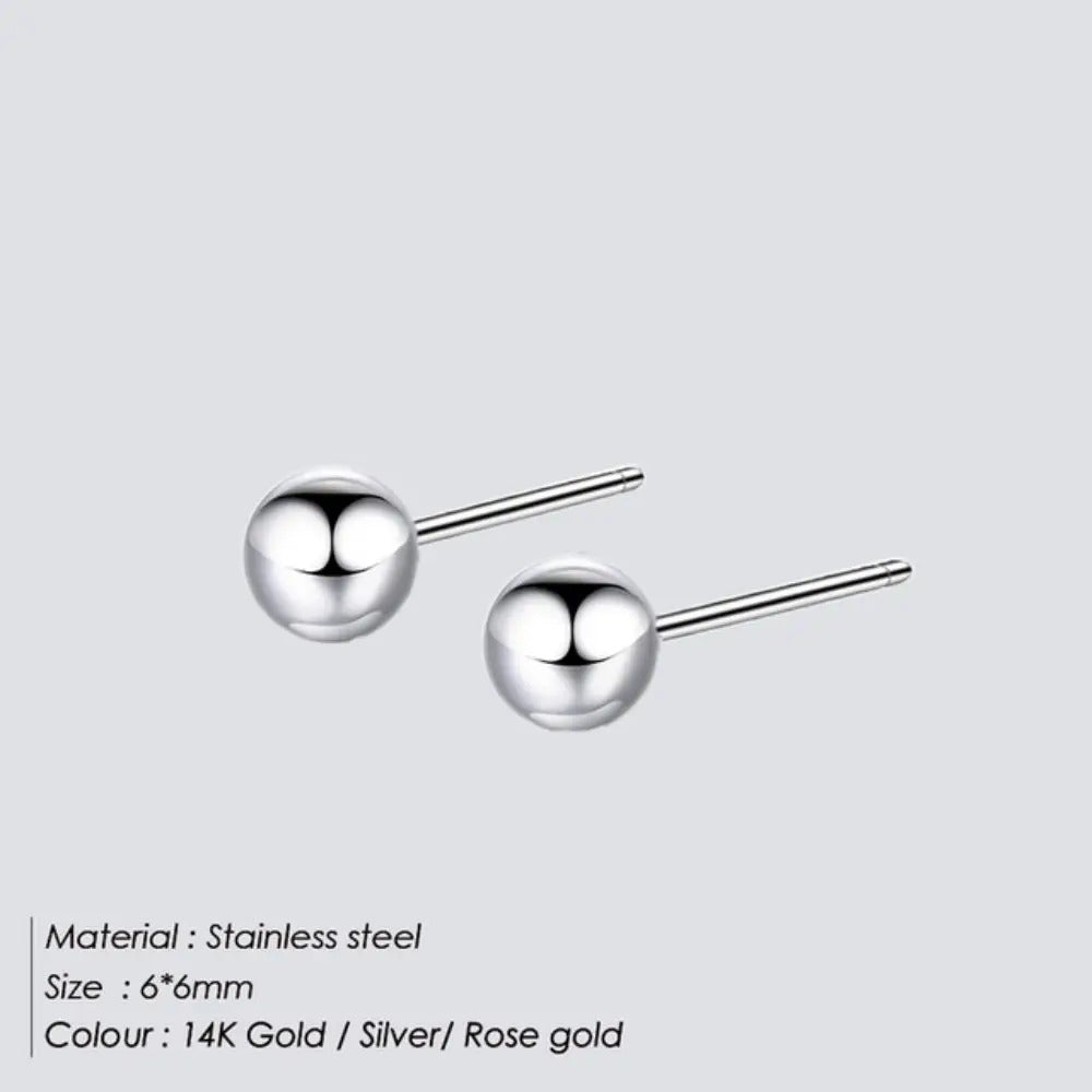 SUNIBI Classic Stud Earrings for Women 3/4/5/6/8/10mm Silver Color Ball Stainless Steel Earring Korean Trend Jewelry Wholesale