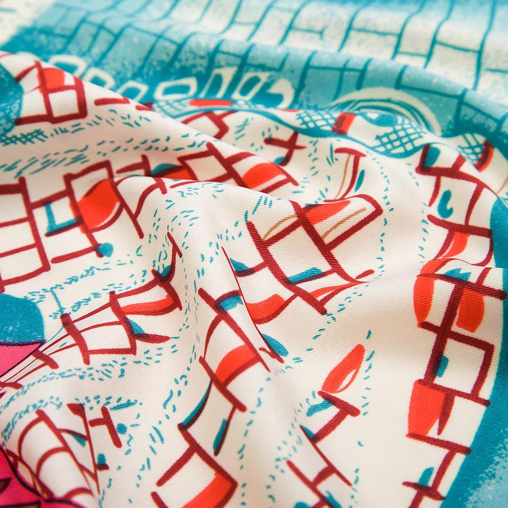 130x130CM Twill Silk Square Scarf Animals Print Women Scarves&Wrap Giraffe Neckerchief Spanish Large Bandana Neck Shawl Wraps