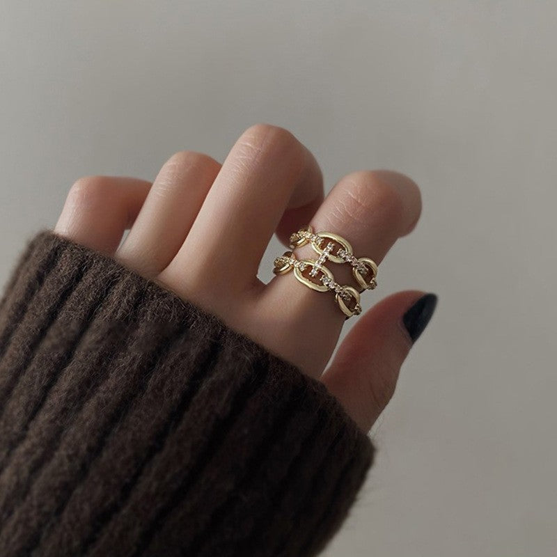 Sand Gold Opening Adjustable Frosted Ring Women's Fashion Sweet Light Luxury Niche Exquisite Ring Ancient Design