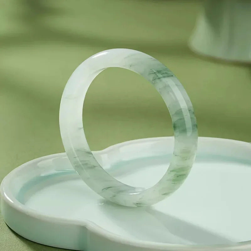 Natural Tianshan Jade Bracelet Gold Silk Jade Ice Transparent Green Jewelry Bracelet