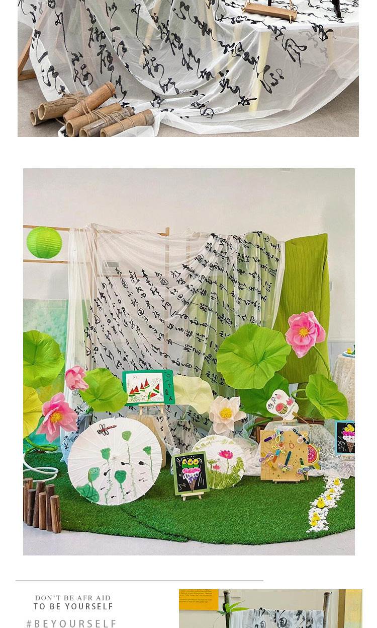 New Chinese Style Green Voile Kindergarten Environment Creation Ink Painting Ancient Style Classroom Ancient Style Scene Layout Background Wall Decoration