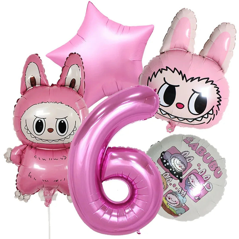 Cartoon Labubu Monster Balloons Set Pop Marts Number 1-10 Birthday Aluminum Film Balloon Kids Party Decoration Room Decor Gift