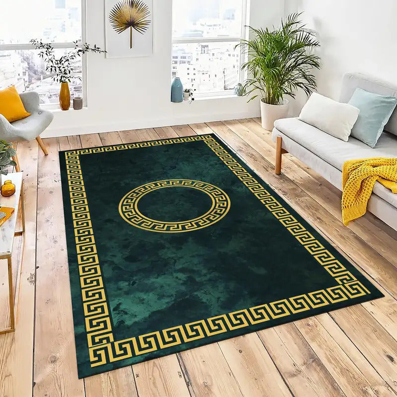 Green and Gold Ancient Greek Wave Rug Greek Mythology Modern Light Luxury Rug Printed Carpet Home Decor Living Room Rug Area Rug
