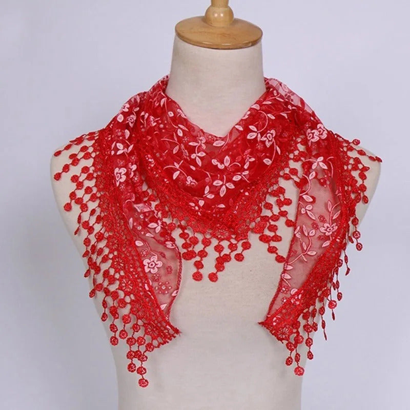 2023 New Floral Lace Triangle Scarf Tassel Shawl Female Classic Casual Transparent Breathable Scarves Sunscreen