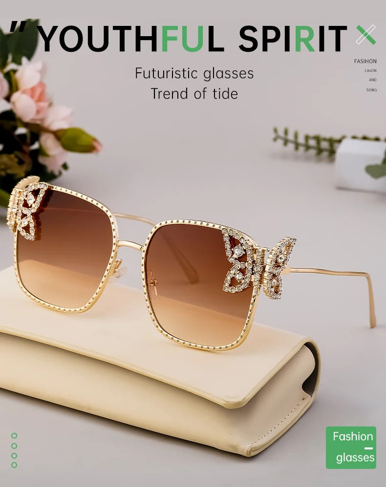 Oversized Square Sunglasses Women Rhinestone Butterfly Frame Sun Glasses 2025 Luxury Brand UV400 Protection Eyewear For Ladies