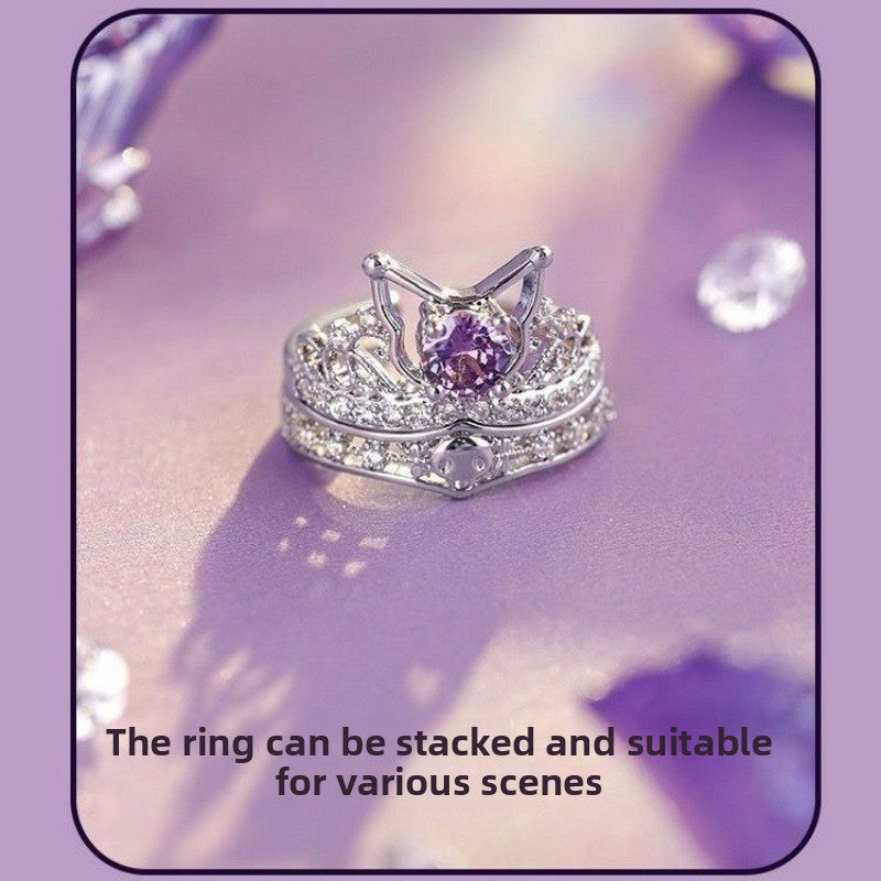 Couple's Ring Love About Kulomi Ring Opening Adjustable Inlay Purple Diamond Fashion All-match Elegant