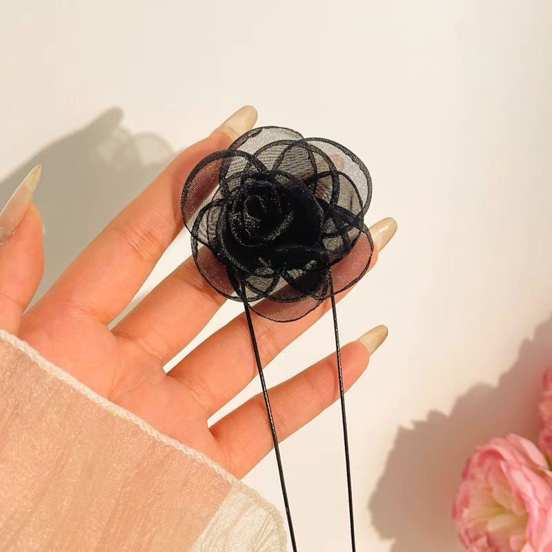 Black and White Flower Necklace Rose choker Neck Flower Neckband Necklace for Women Camellia Collarbone Chain