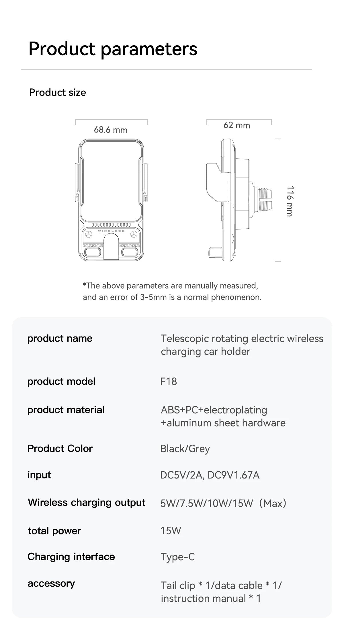 Wireless Car Phone Holder 15W Wireless Fast Charging Infrared Induction Phone Stand Universal Transparent for iPhone Xiaomi