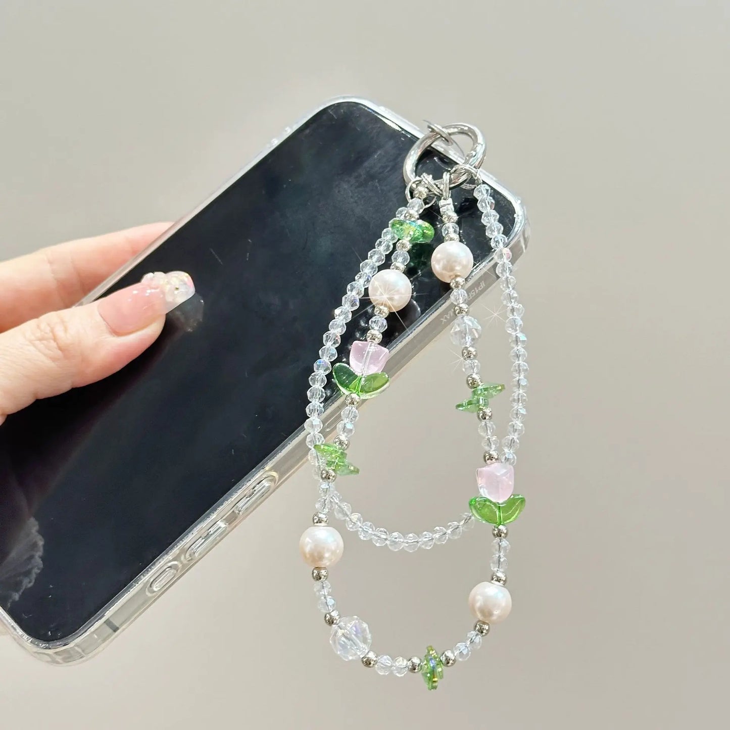 For 16 Mobile Phone Chain Dazzle Tulip Butterfly Double Chain Crystal 15 Mobile Phone Case Chain Lanyard Gradient Niche Fashion