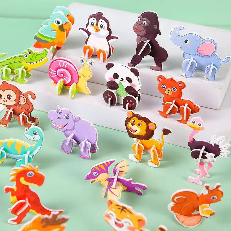 30Pcs 3D Dinosaur Jungle Animal Paper Puzzle Set Creative Cartoon Design Learning and Entertainment Puzzle Education