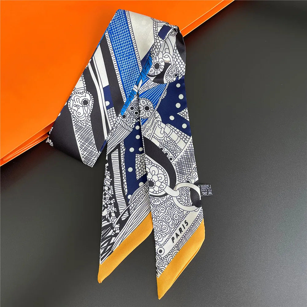 Fashion Women Hair Scarf 2024 New Brand Design Luxury Silk Scarf Fashion Print Headband Skinny Bag Scarves Neckerchief
