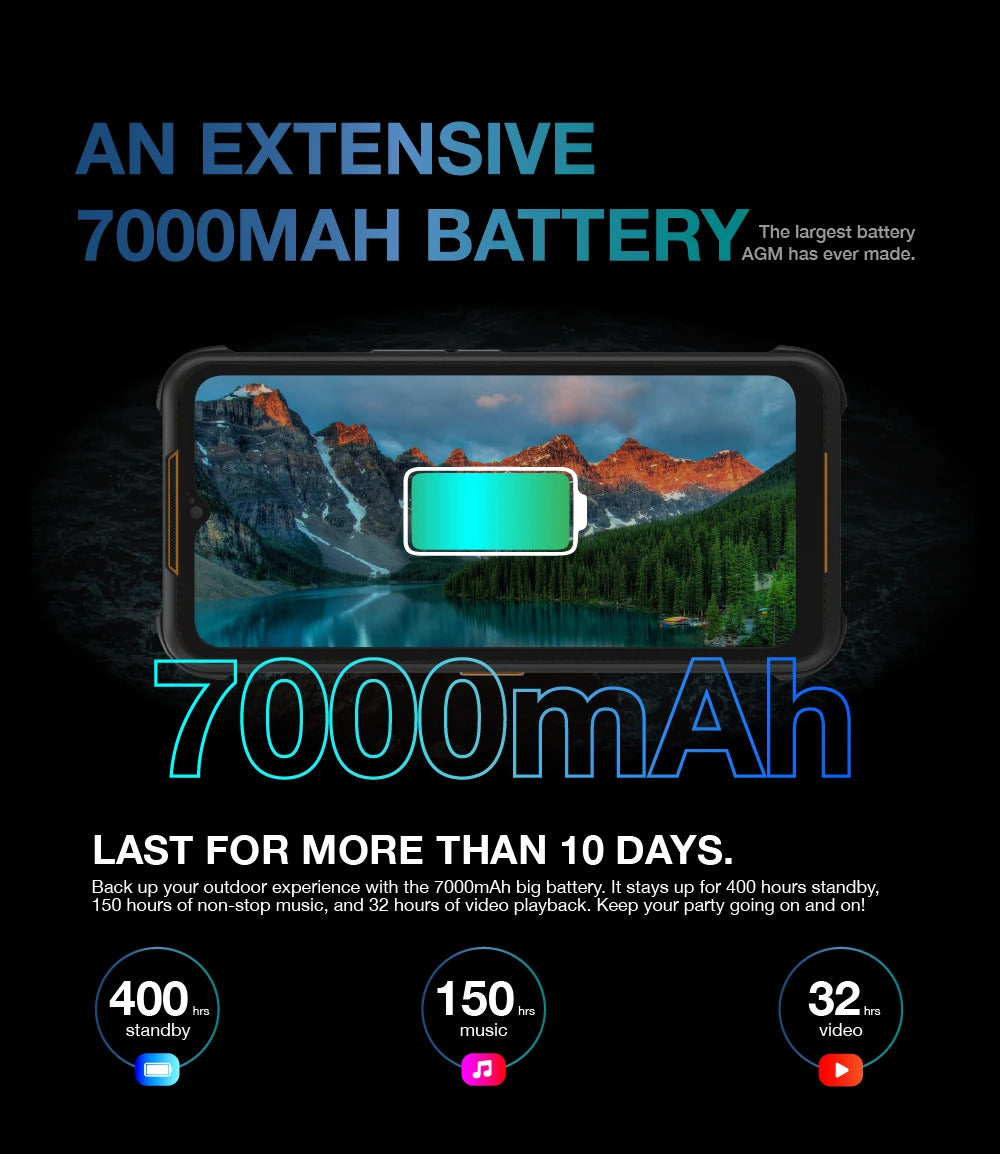 AGM H5 6+128G Rugged Smartphone Large Capacity 7000MAH IP68/IP69K Cell Phone 3.5W Loud Speaker Night Vision