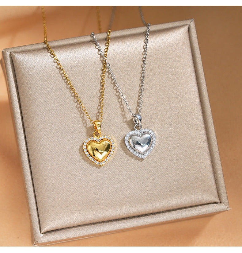 Elegant Inlaid Zircon Exquisite Titanium Steel Necklace for Women Fashionable Versatile Internet Celebrity Collarbone Chain Niche Light Luxury Jewelry