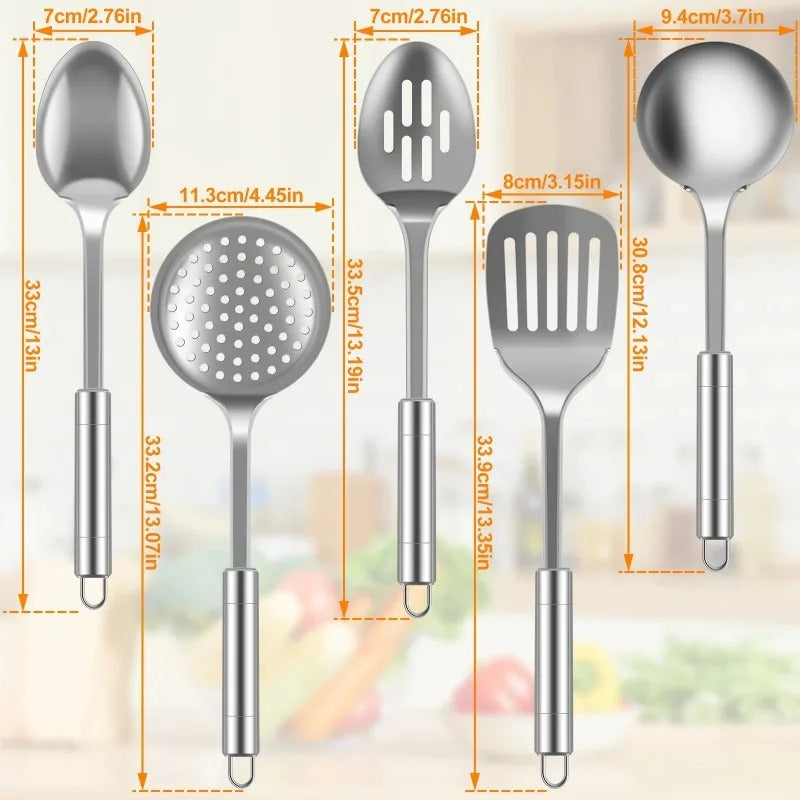 5Pcs Kitchen Cooking Utensils Set Stainless Steel Shovel Soup Spoon Spatula Utensils Dinnerware Cooking Tools Kitchen Gadgets